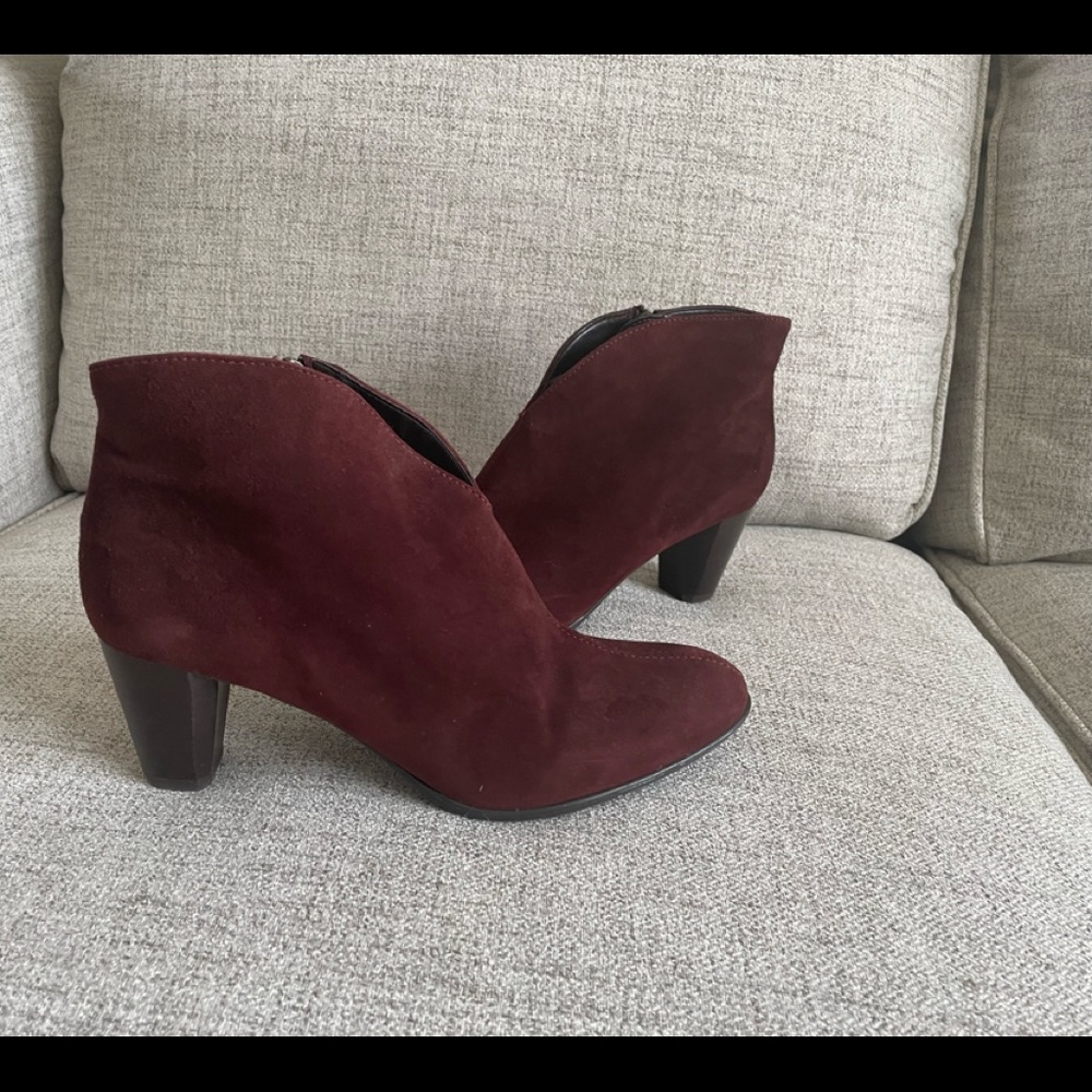 Dark Red Suede Ankle Boots, Red, Ara 9.5M Like New!!